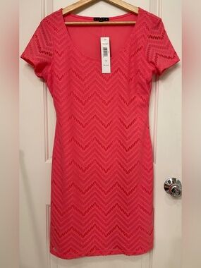 Tiana B. Chevron Lace Dress - Coral Pink